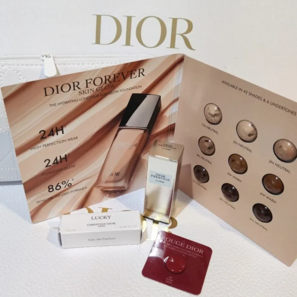 Dior Beauty Bronzer (5A03), Lip Oil (4C01), Cannage Pouch, Bundle of 7, NEW